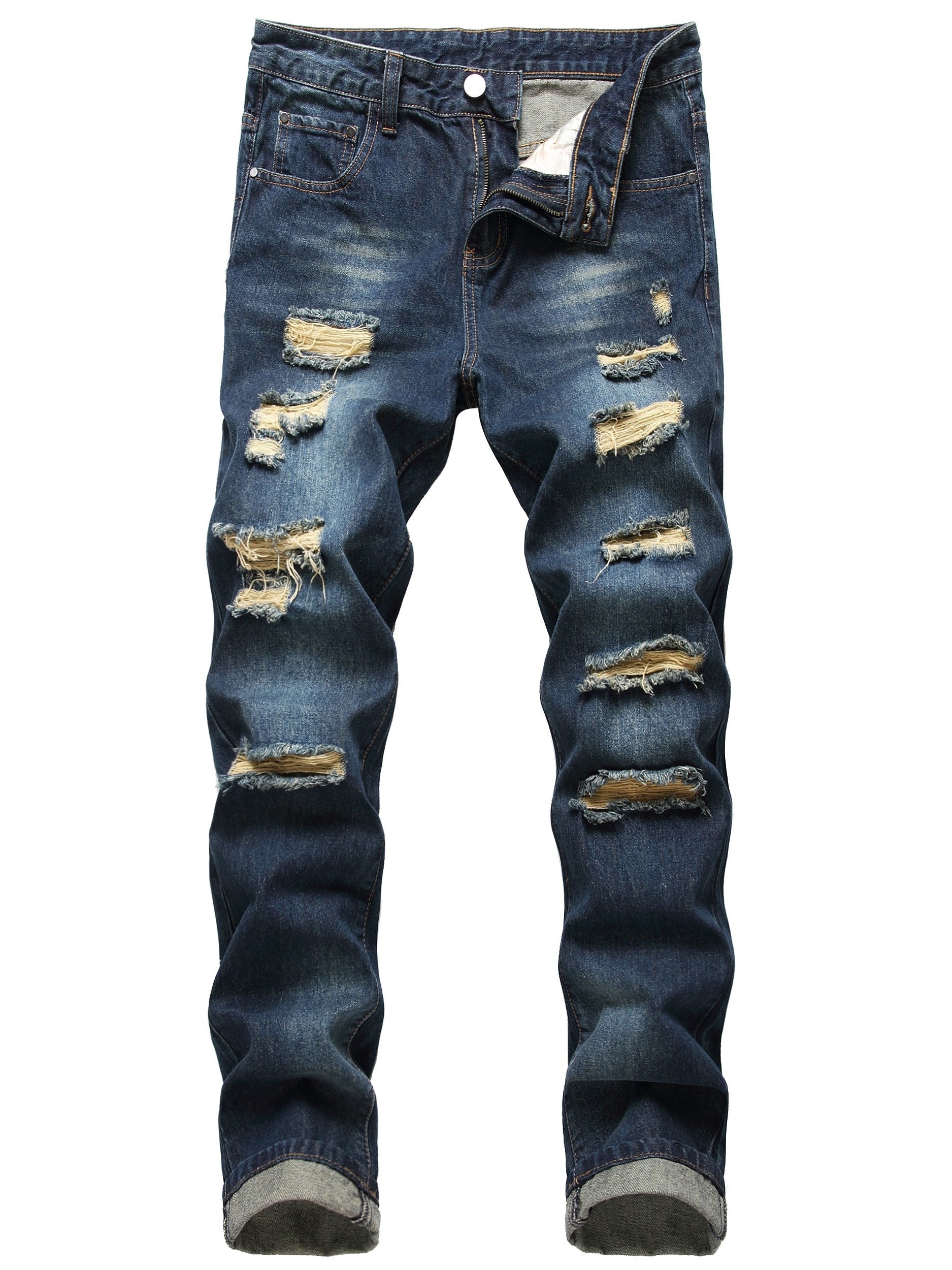 Men's Skinny Jeans - Classic Wash Distressed Streetwear – Navy Color – Navy option – main product image