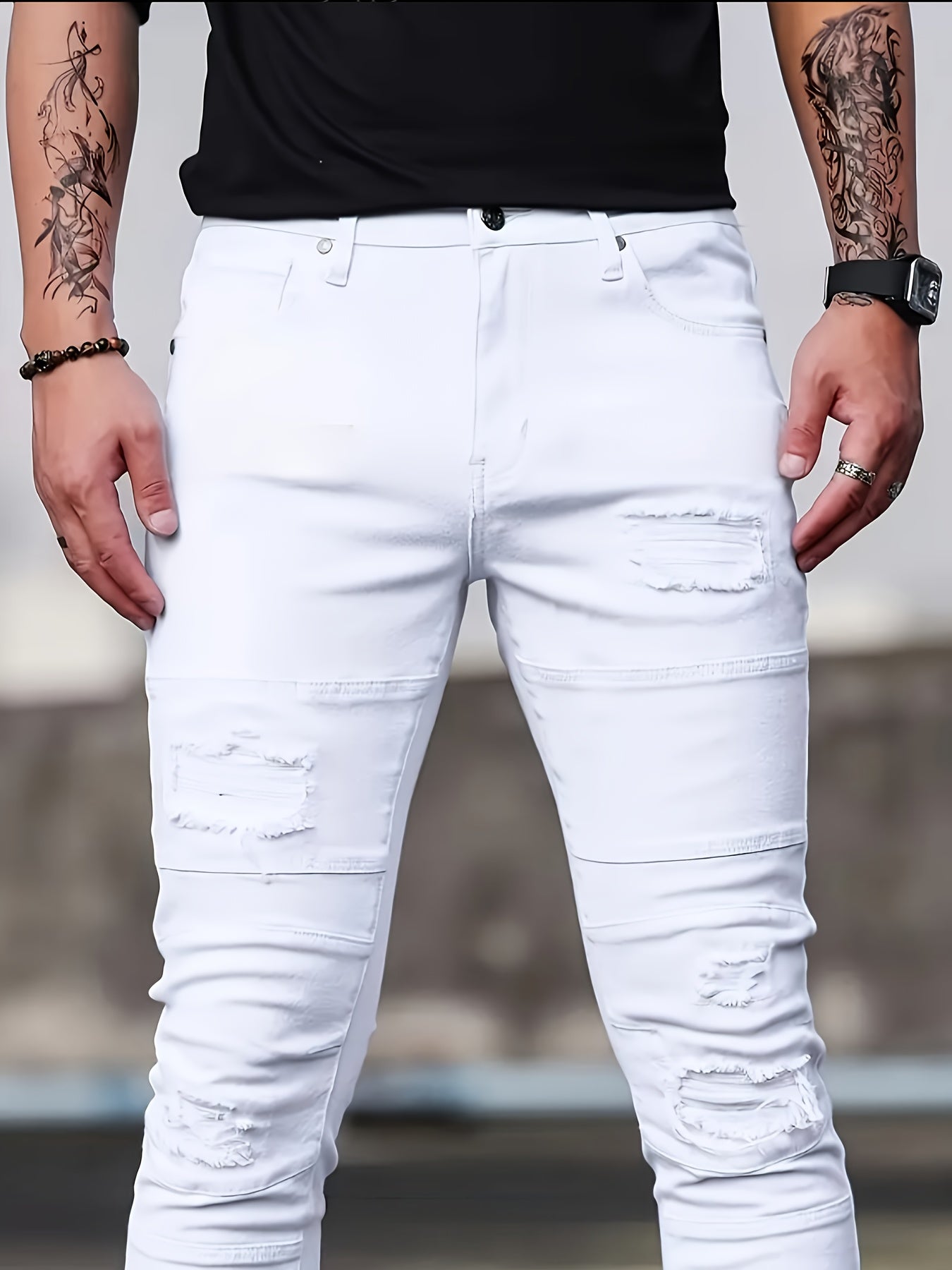 Men's Skinny Jeans - Classic Wash Patchwork – view 7
