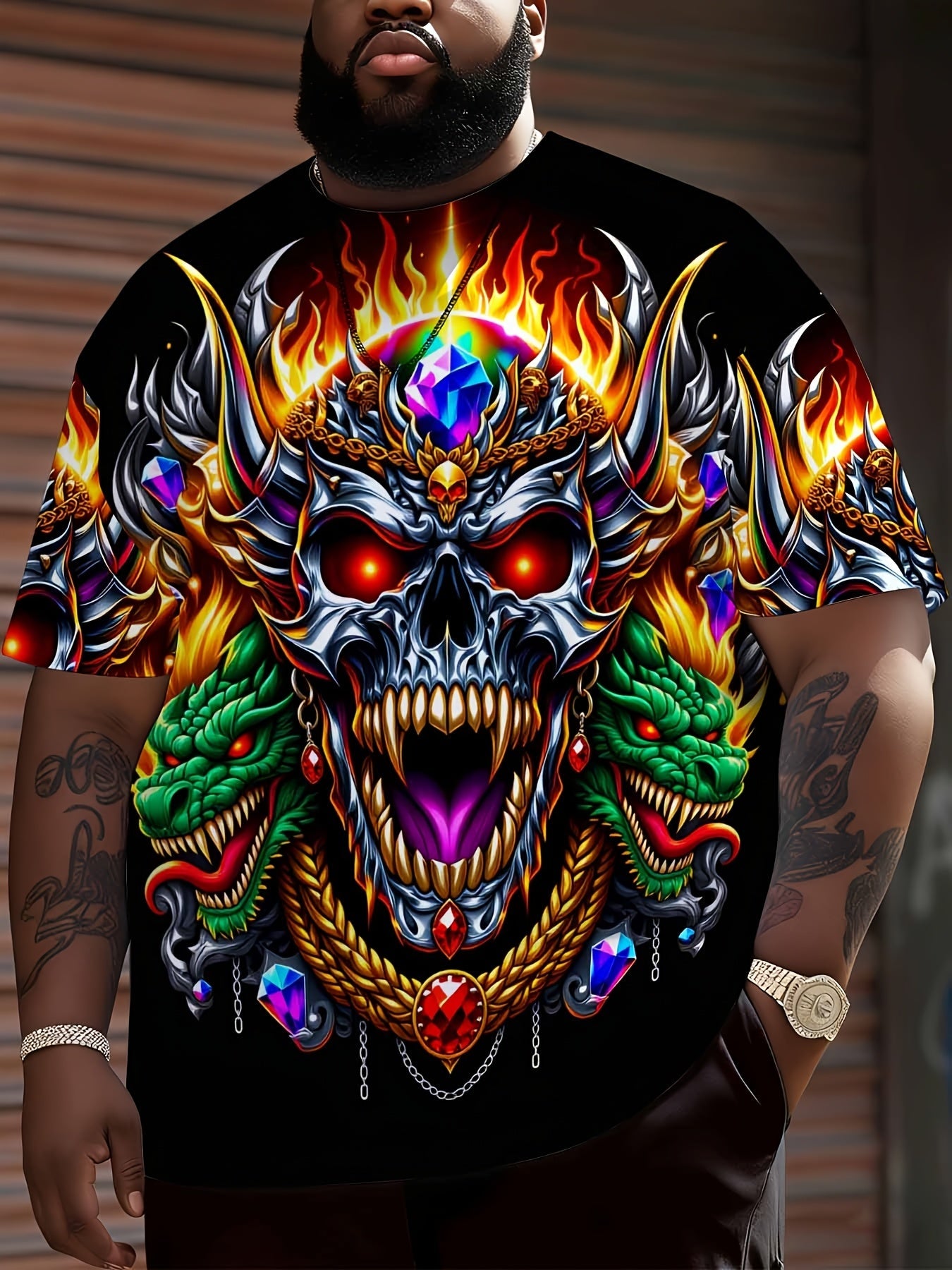 Men's Skull Graphic T-Shirt - Round Neck Short Sleeve – Sizes 0XL–9XL – view 5