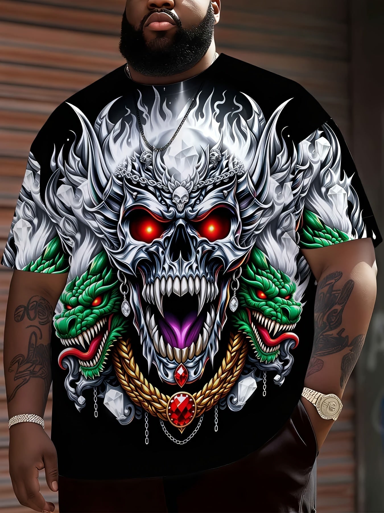 Men's Skull Graphic T-Shirt - Round Neck Short Sleeve – Sizes 0XL–9XL – view 9