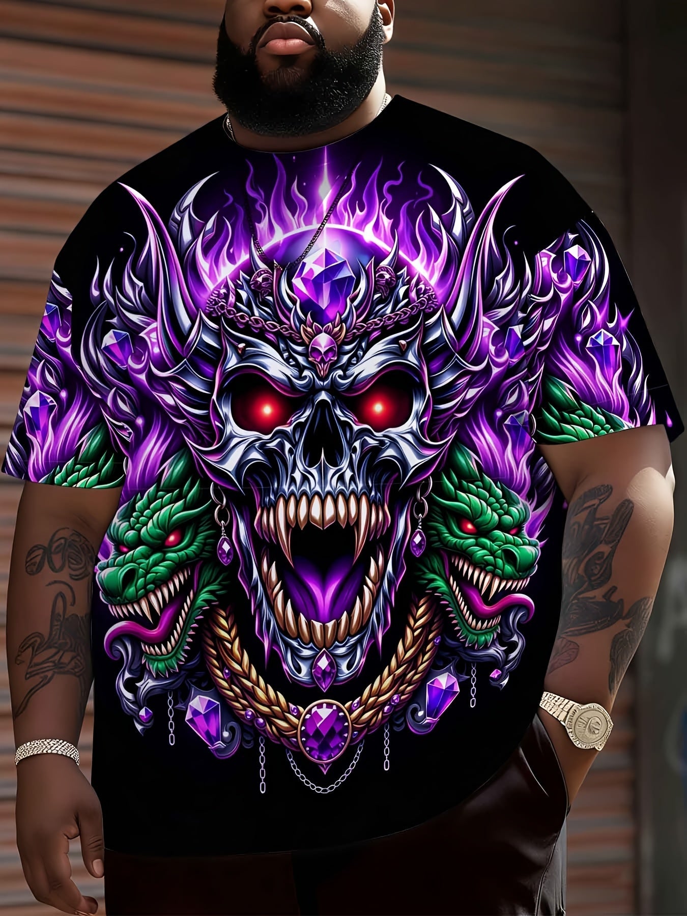 Men's Skull Graphic T-Shirt - Round Neck Short Sleeve – Sizes 0XL–9XL – view 10