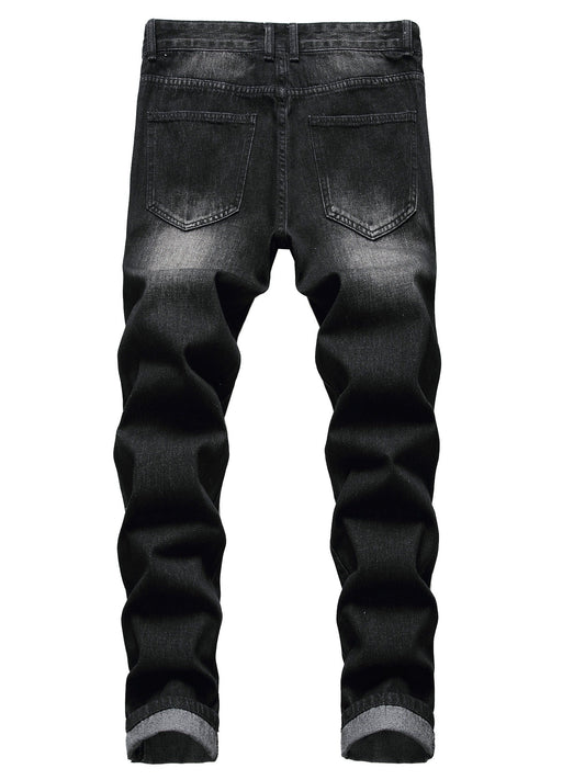 Men's Slim Fit Jeans - Black Denim Distressed – 4-Variant Selection – main product image