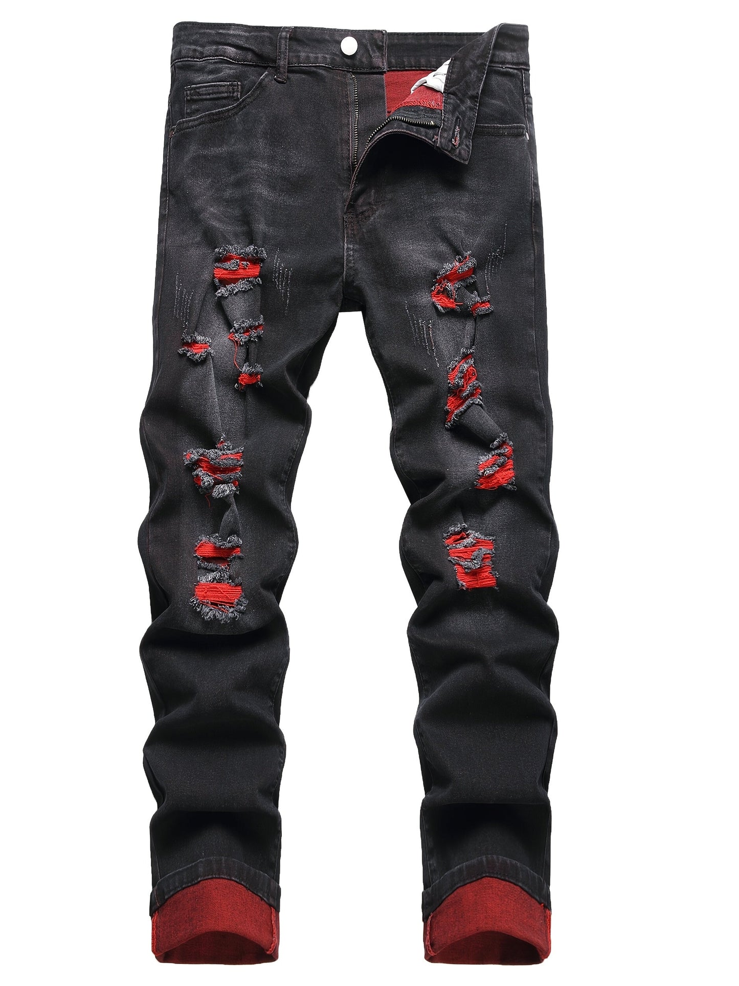 Men's Slim Fit Jeans - Black Denim Distressed – Mid Rise – view 8