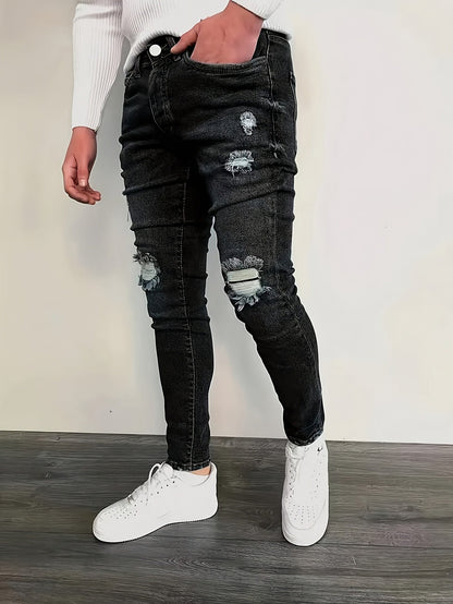 Men's Slim Fit Jeans - Black Denim Distressed – Sizes 28–38 – view 2