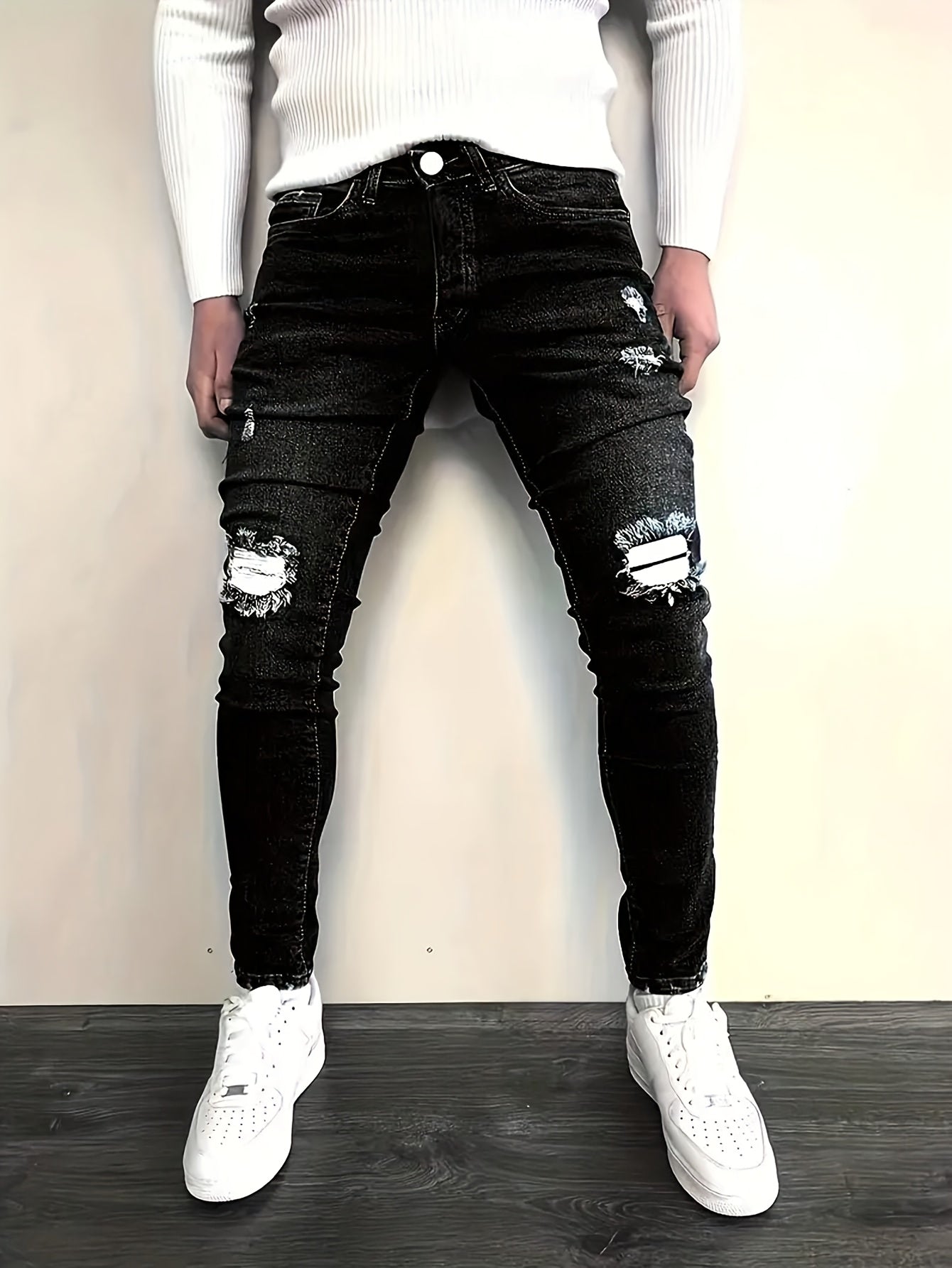 Men's Slim Fit Jeans - Black Denim Distressed – Sizes 28–38 – view 3
