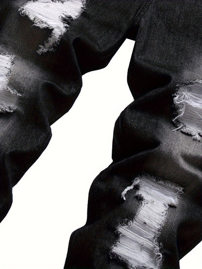 Men's Slim Fit Jeans - Black Denim Distressed – Sizes 28–40 – view 3