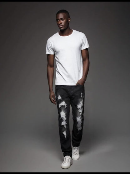 Men's Slim Fit Jeans - Black Denim Distressed – Sizes 28–40 – view 6