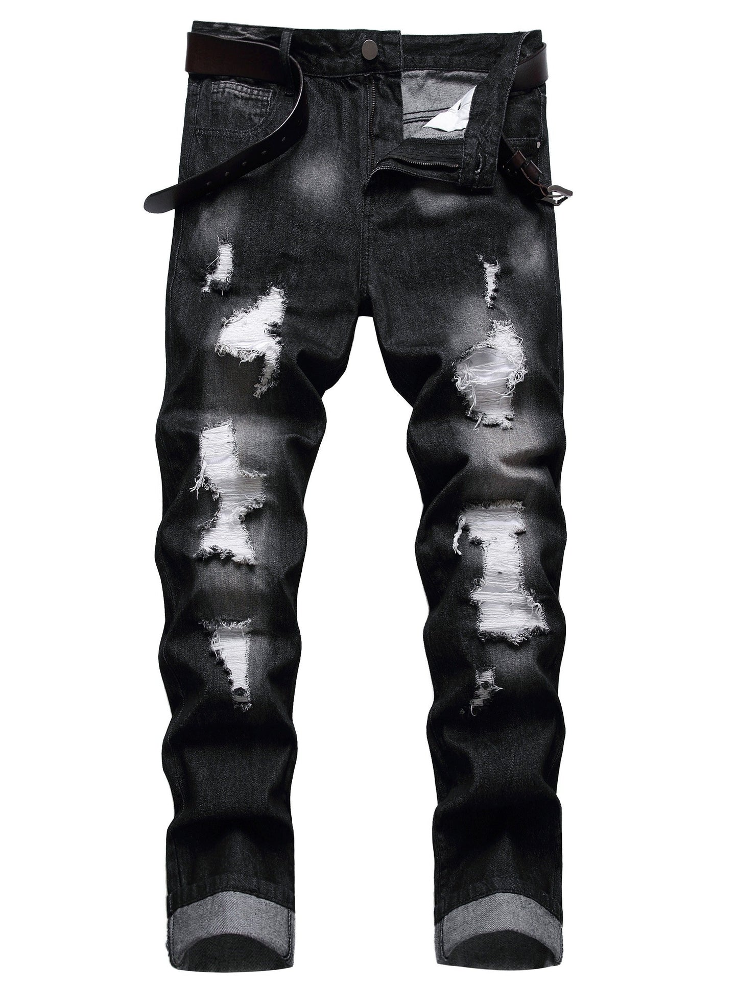 Men's Slim Fit Jeans - Black Denim Distressed – Sizes 28–40 – view 7