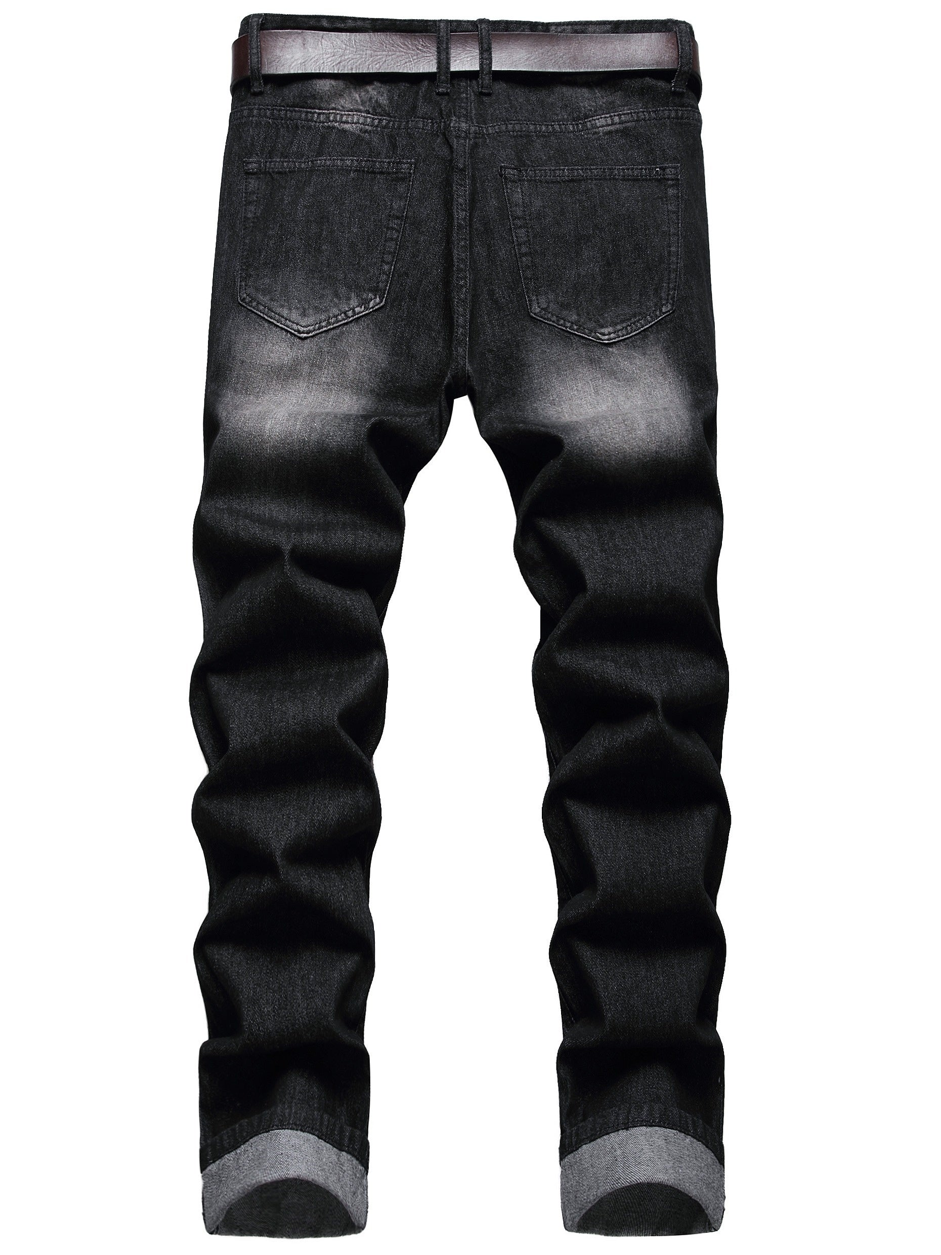 Men's Slim Fit Jeans - Black Denim Distressed – Sizes 28–40 – view 8