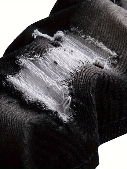 Men's Slim Fit Jeans - Black Denim Distressed – Sizes 28–40 – view 10