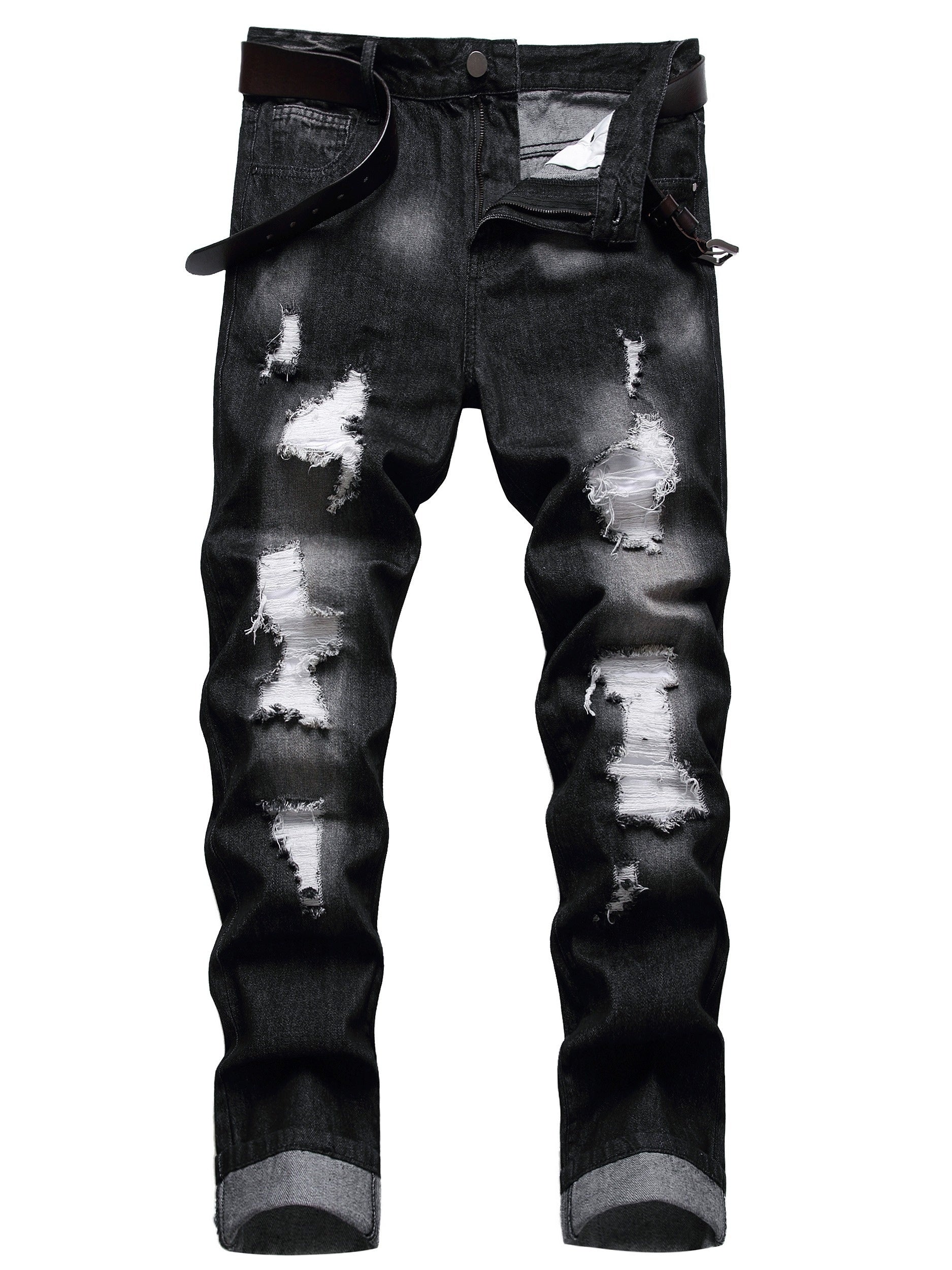 Men's Slim Fit Jeans - Black Denim Distressed – Sizes 28–40 – Black option – main product image
