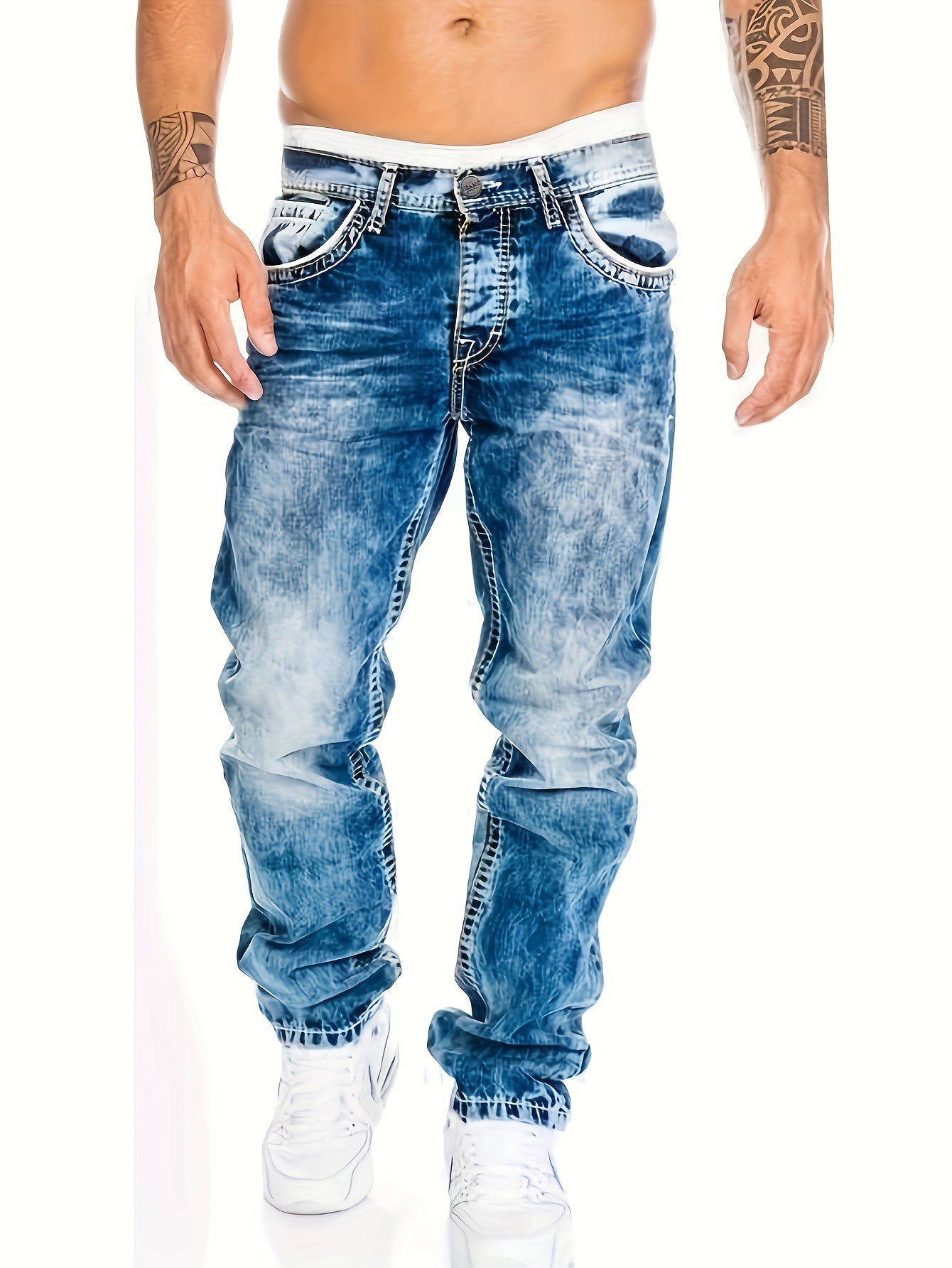 Men's Slim Fit Jeans - Black Denim Distressed – Sizes S–XXL – Black option – main product image