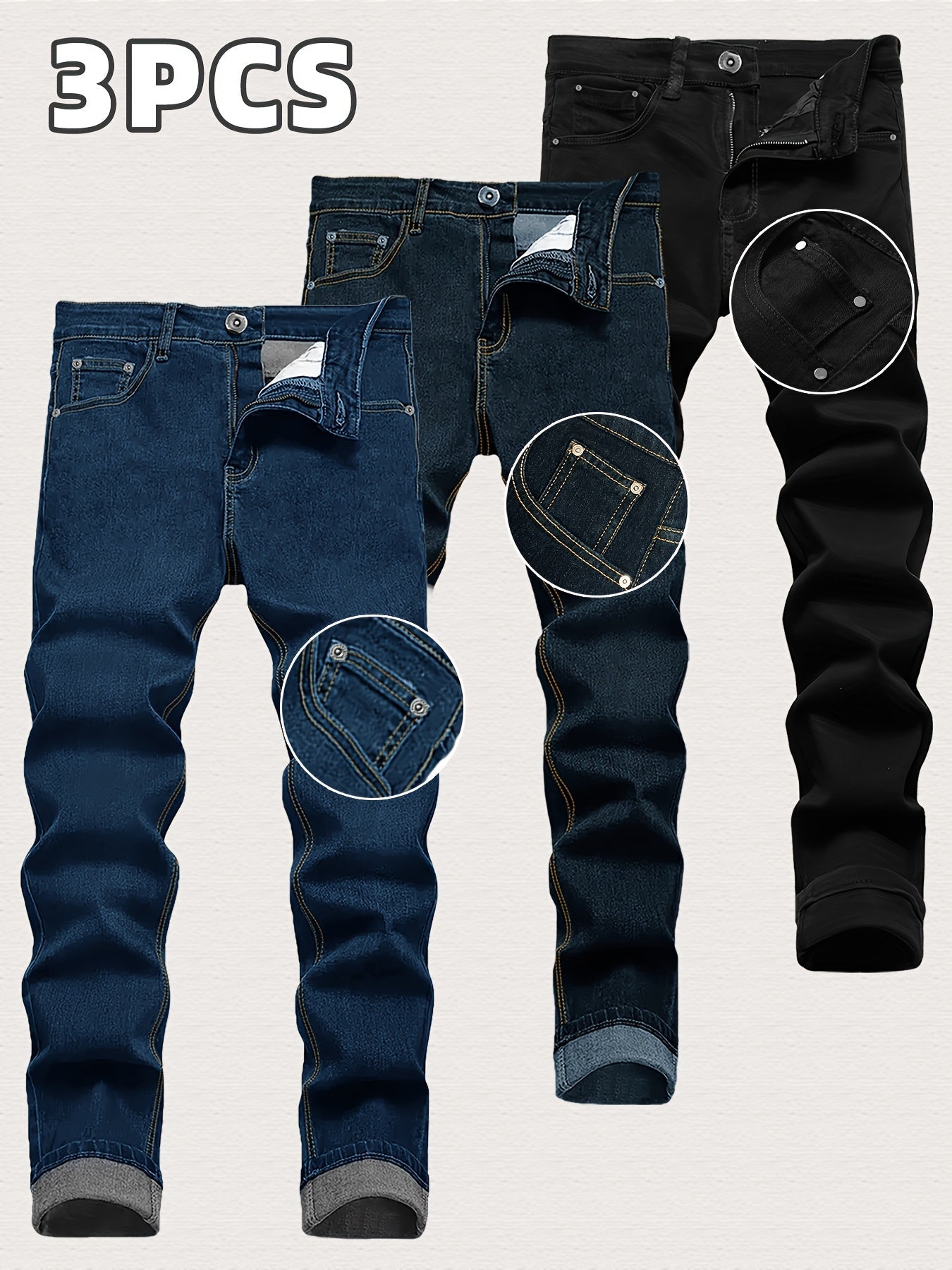 Men's Slim Fit Jeans - Classic Wash Clean Finish – Black Dark Blue – view 7