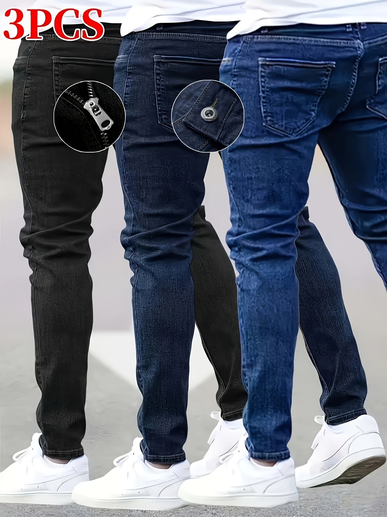 Men's Slim Fit Jeans - Classic Wash Clean Finish – Black Navy Blue – view 2