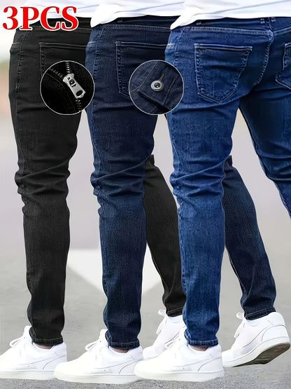 Men's Slim Fit Jeans - Classic Wash Clean Finish – Black Navy Blue – view 2