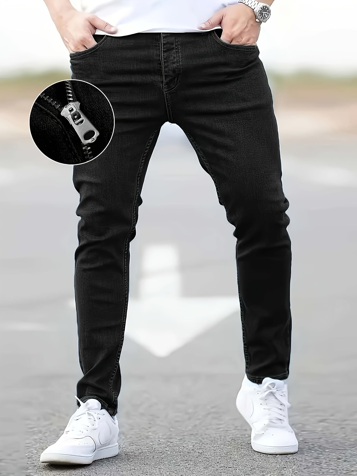 Men's Slim Fit Jeans - Classic Wash Clean Finish – Black Navy Blue – view 3