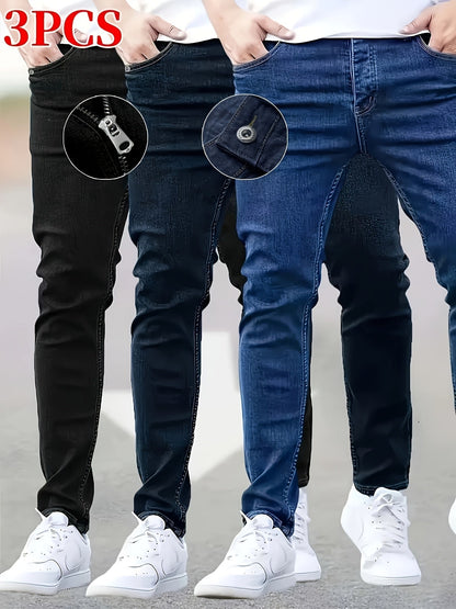 Men's Slim Fit Jeans - Classic Wash Clean Finish – Black Navy Blue – Black option – main product image