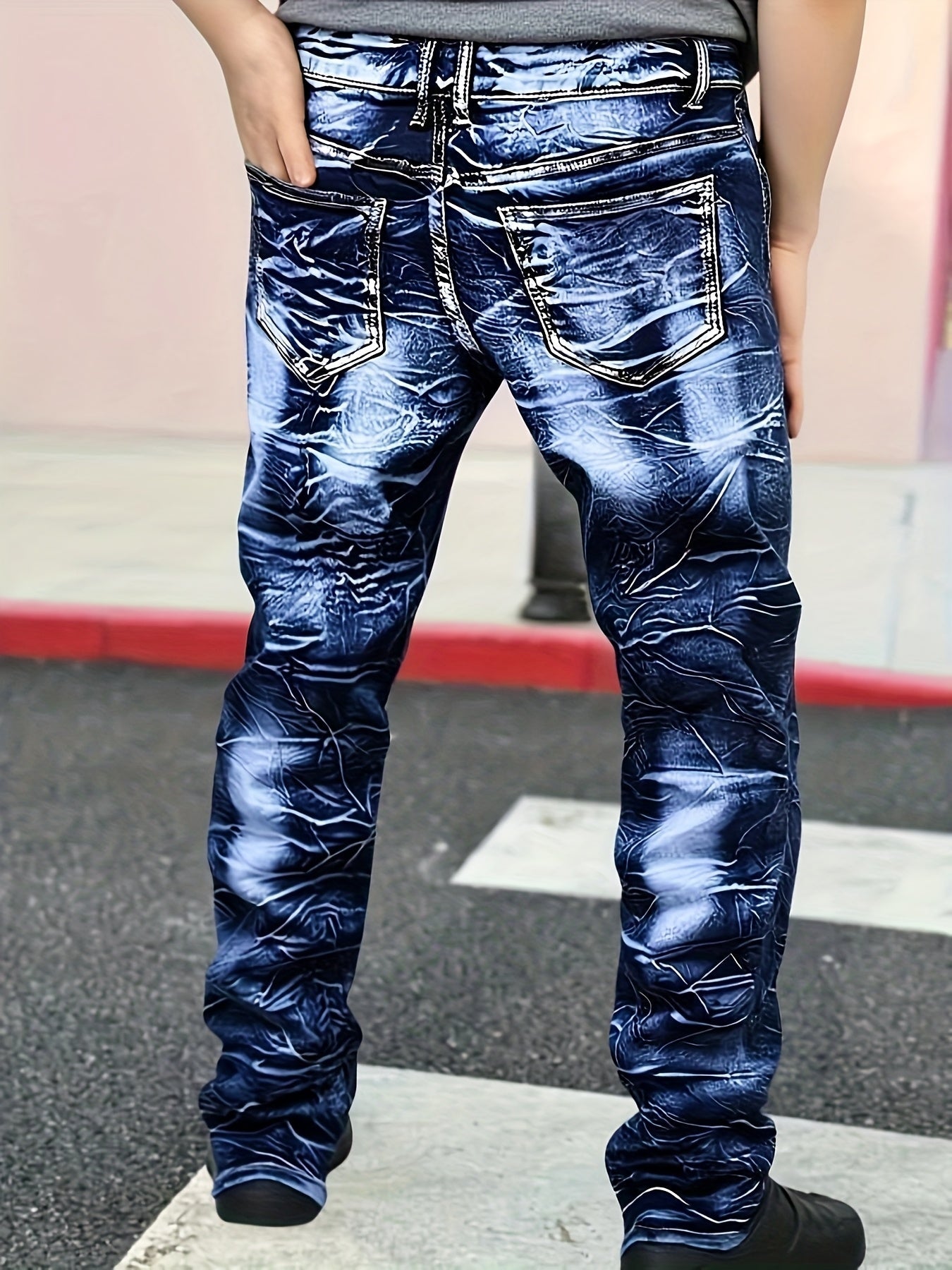 Men's Slim Fit Jeans - Classic Wash Clean Finish – Navy Color Floral – view 2
