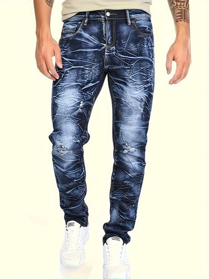 Men's Slim Fit Jeans - Classic Wash Clean Finish – Navy Color Floral – view 7