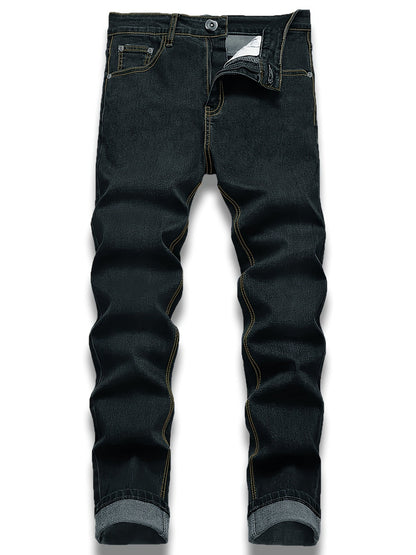Men's Slim Fit Jeans - Classic Wash Clean Finish Streetwear – Black & Army Green & Dark Blue – view 7