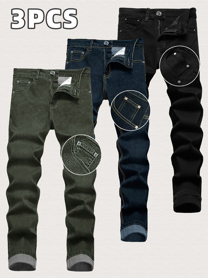 Men's Slim Fit Jeans - Classic Wash Clean Finish Streetwear – Black & Army Green & Dark Blue – Black option – main product im