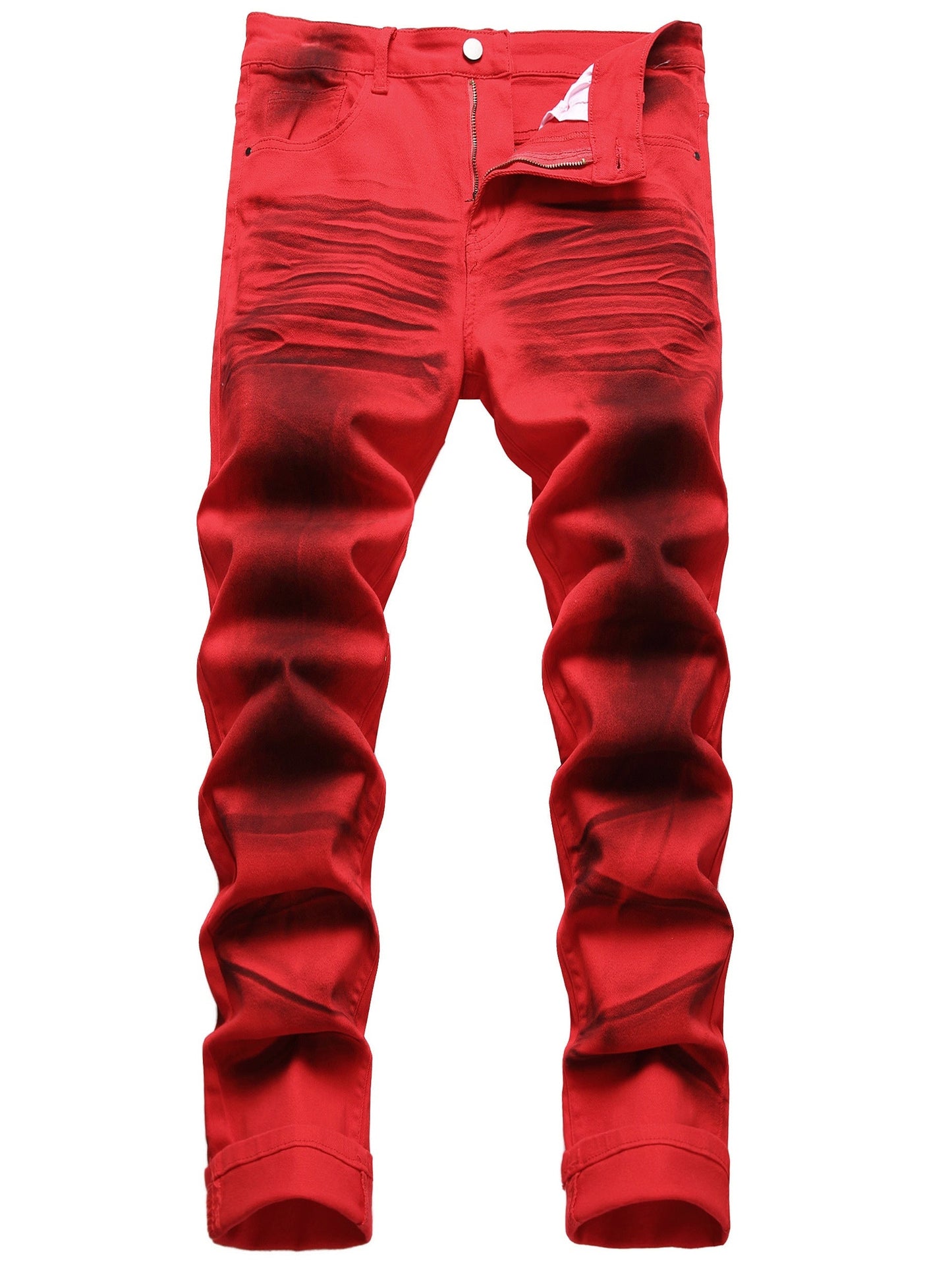 Men's Slim Fit Jeans - Classic Wash Clean Finish Streetwear – Red – Red option – main product image