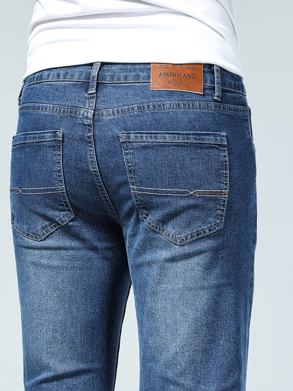 Men's Slim Fit Jeans - Classic Wash Clean Finish Streetwear – Royal Blue – view 2