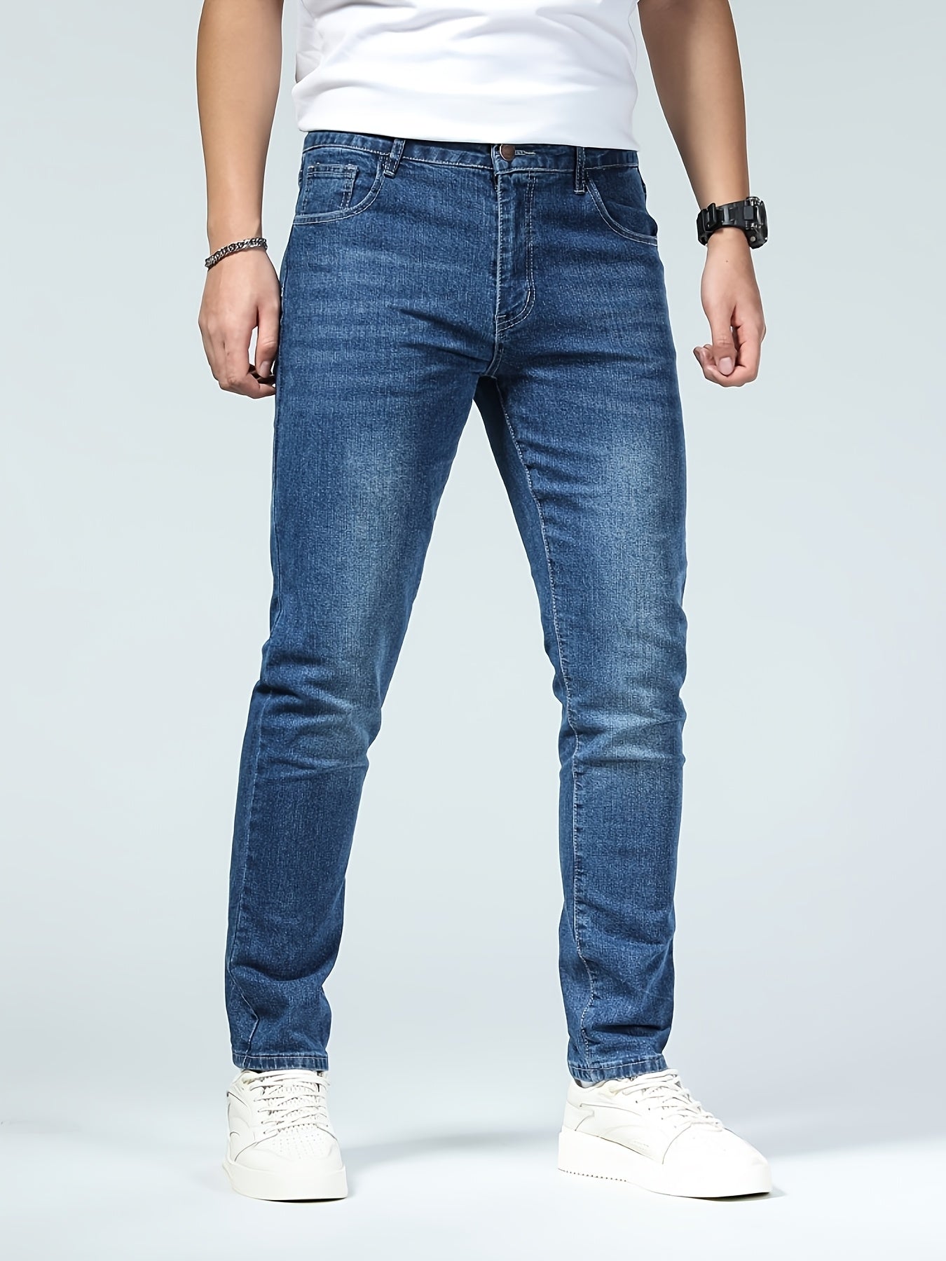 Men's Slim Fit Jeans - Classic Wash Clean Finish Streetwear – Royal Blue – view 9