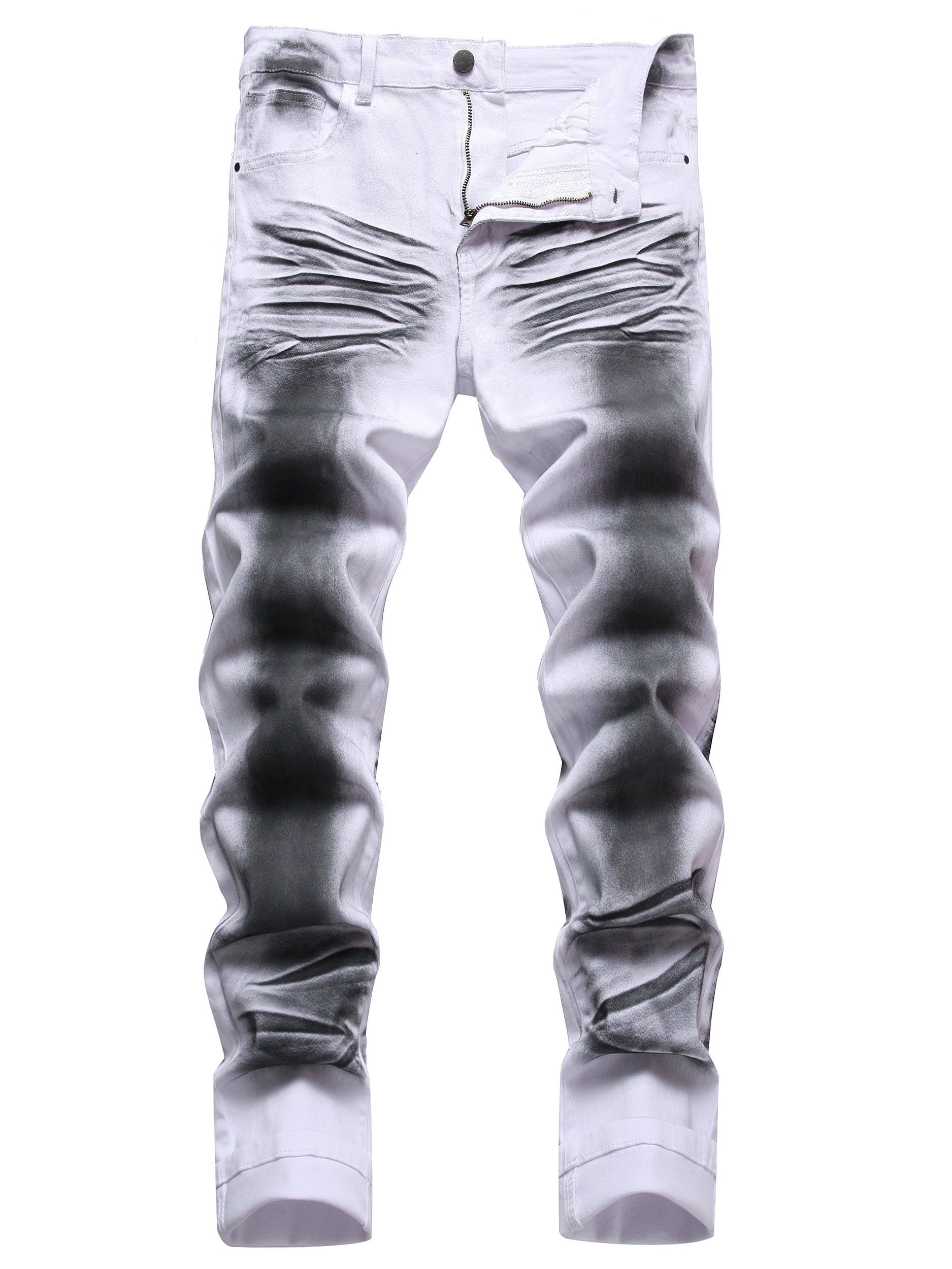Men's Slim Fit Jeans - Classic Wash Clean Finish Streetwear – White – White option – main product image