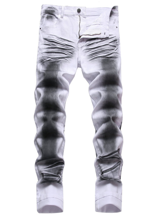Men's Slim Fit Jeans - Classic Wash Clean Finish Streetwear – White – White option – main product image