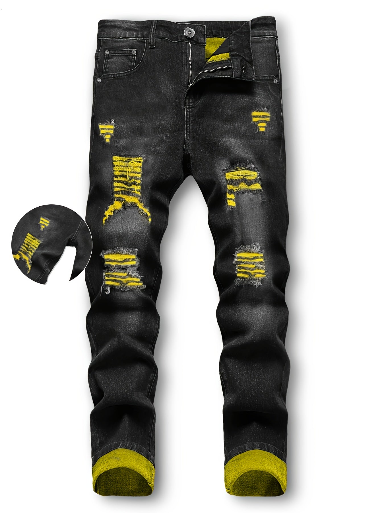 Men's Slim Fit Jeans - Classic Wash Distressed – 3-Color Selection – view 5