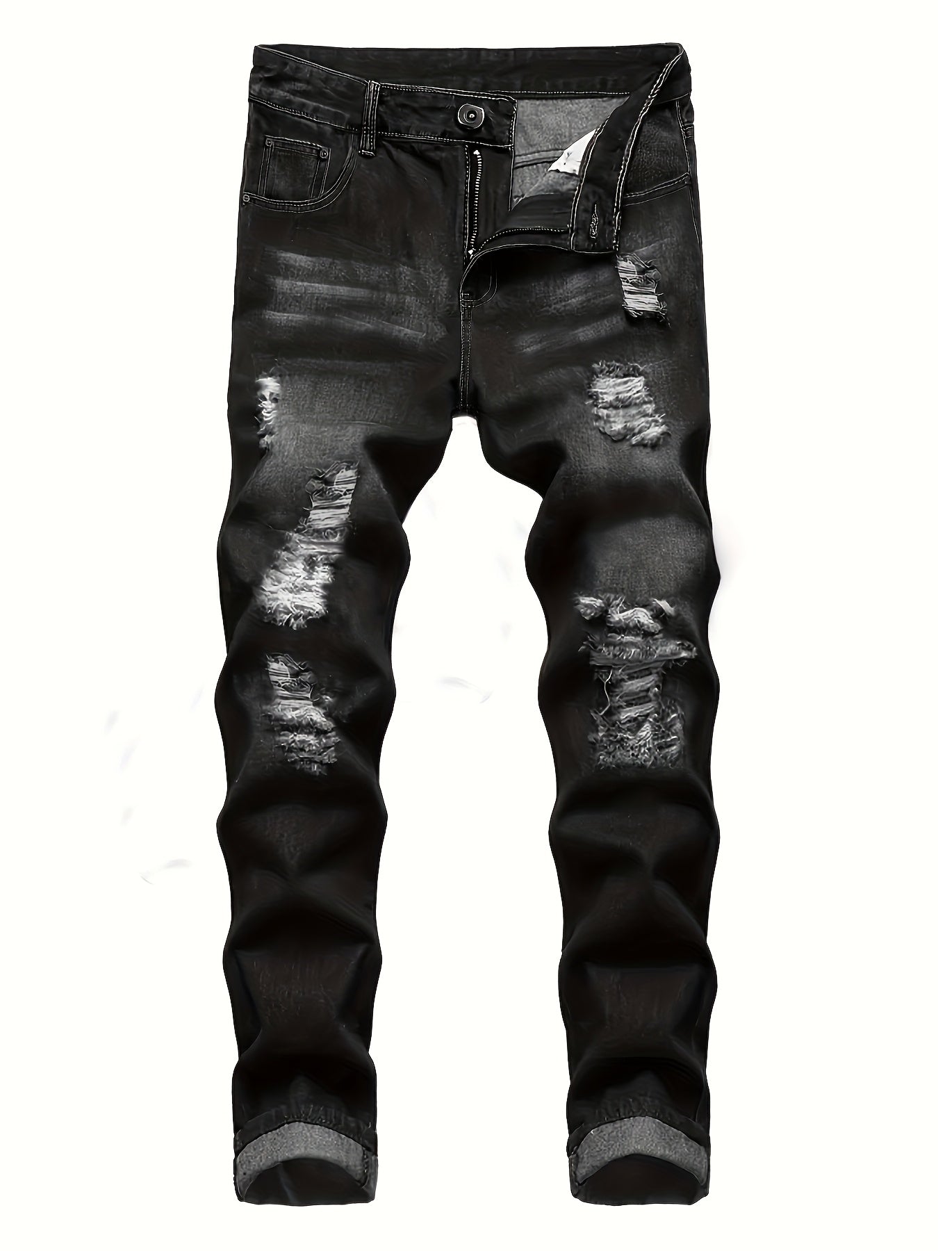 Men's Slim Fit Jeans - Classic Wash Distressed – 3-Color Selection – view 7