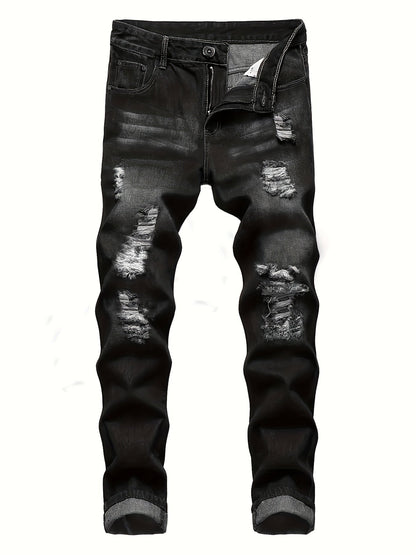 Men's Slim Fit Jeans - Classic Wash Distressed – 3-Color Selection – view 7