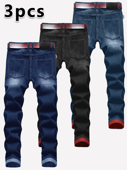 Men's Slim Fit Jeans - Classic Wash Distressed – 3-Color Selection – view 12