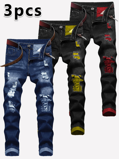Men's Slim Fit Jeans - Classic Wash Distressed – 3-Color Selection – view 16