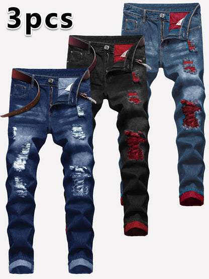 Men's Slim Fit Jeans - Classic Wash Distressed – 3-Color Selection – Black option – view 2