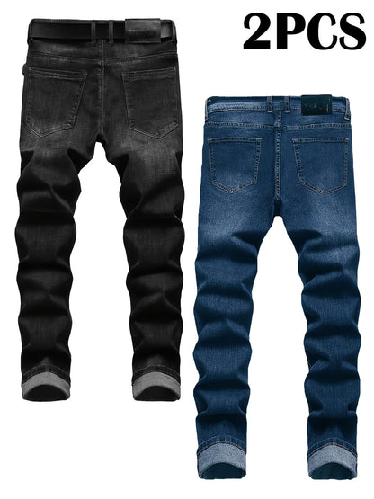 Men's Slim Fit Jeans - Classic Wash Distressed – Black+Blue Denim Slim-Fit – view 3