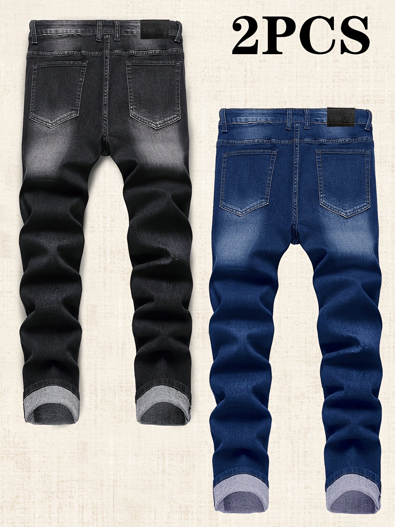 Men's Slim Fit Jeans - Classic Wash Distressed – Black+Blue Denim Slim-Fit – view 8