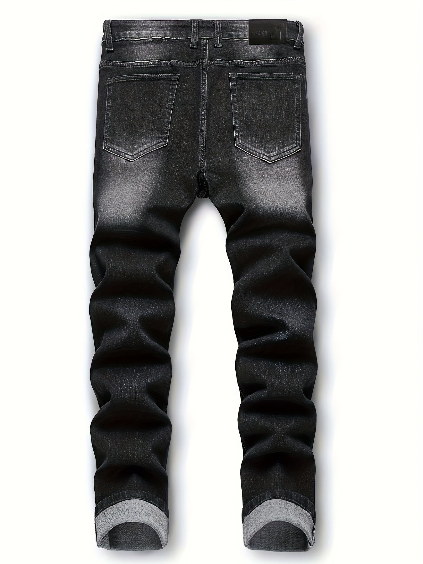 Men's Slim Fit Jeans - Classic Wash Distressed – Black+Blue Denim Slim-Fit – view 10