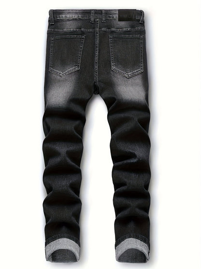 Men's Slim Fit Jeans - Classic Wash Distressed – Black+Blue Denim Slim-Fit – view 10