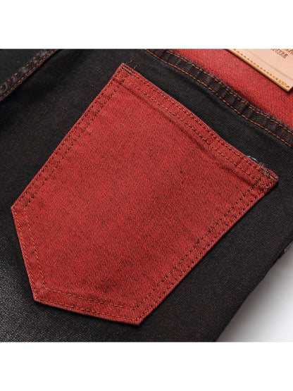 Men's Slim Fit Jeans - Classic Wash Distressed – Black Red – view 5