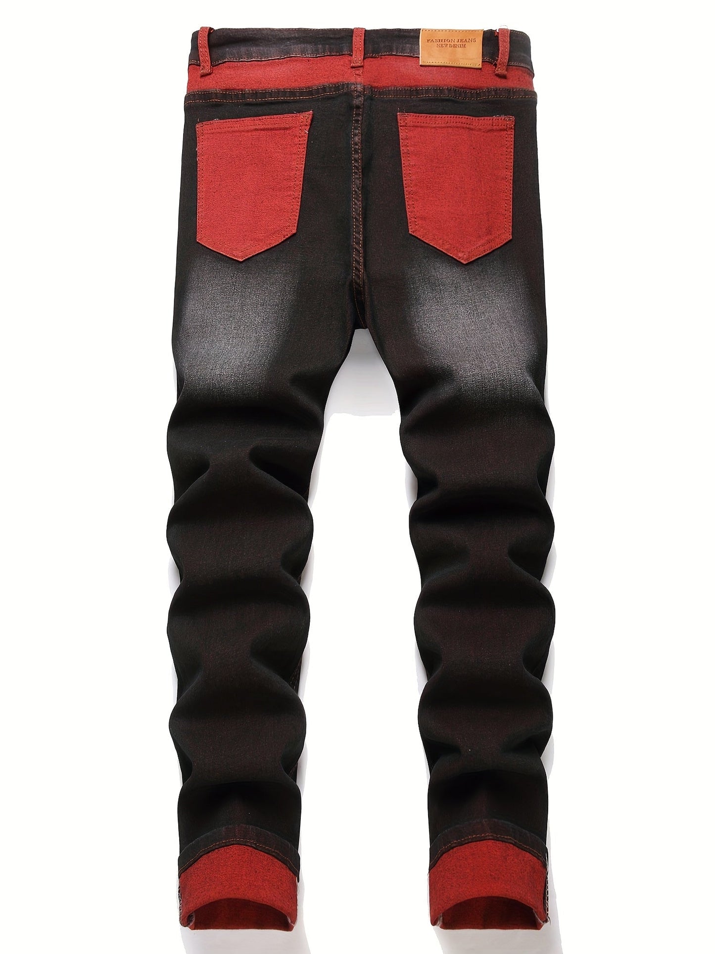 Men's Slim Fit Jeans - Classic Wash Distressed – Black Red – view 7
