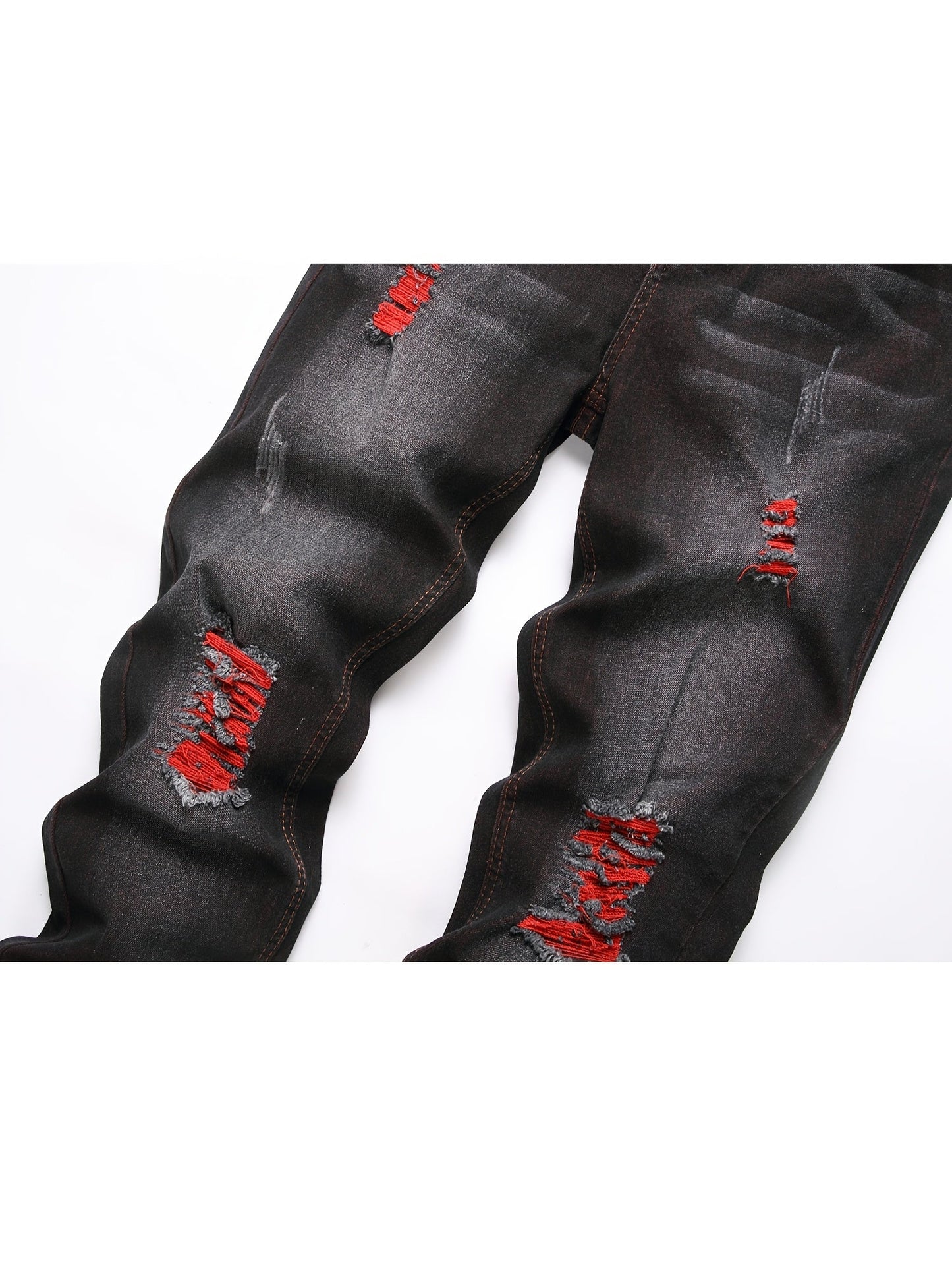 Men's Slim Fit Jeans - Classic Wash Distressed – Black Red – view 8