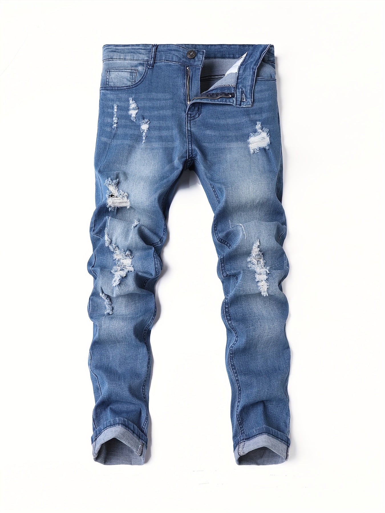Men's Slim Fit Jeans - Classic Wash Distressed – Blue Denim Wash 71941 – view 2