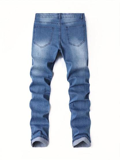Men's Slim Fit Jeans - Classic Wash Distressed – Blue Denim Wash 71941 – view 8
