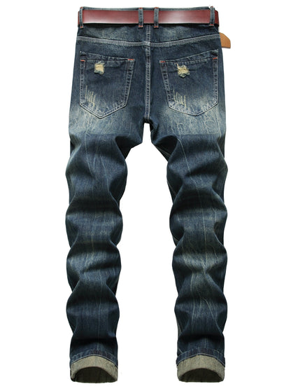 Men's Slim Fit Jeans - Classic Wash Distressed – Dark Blue – view 2
