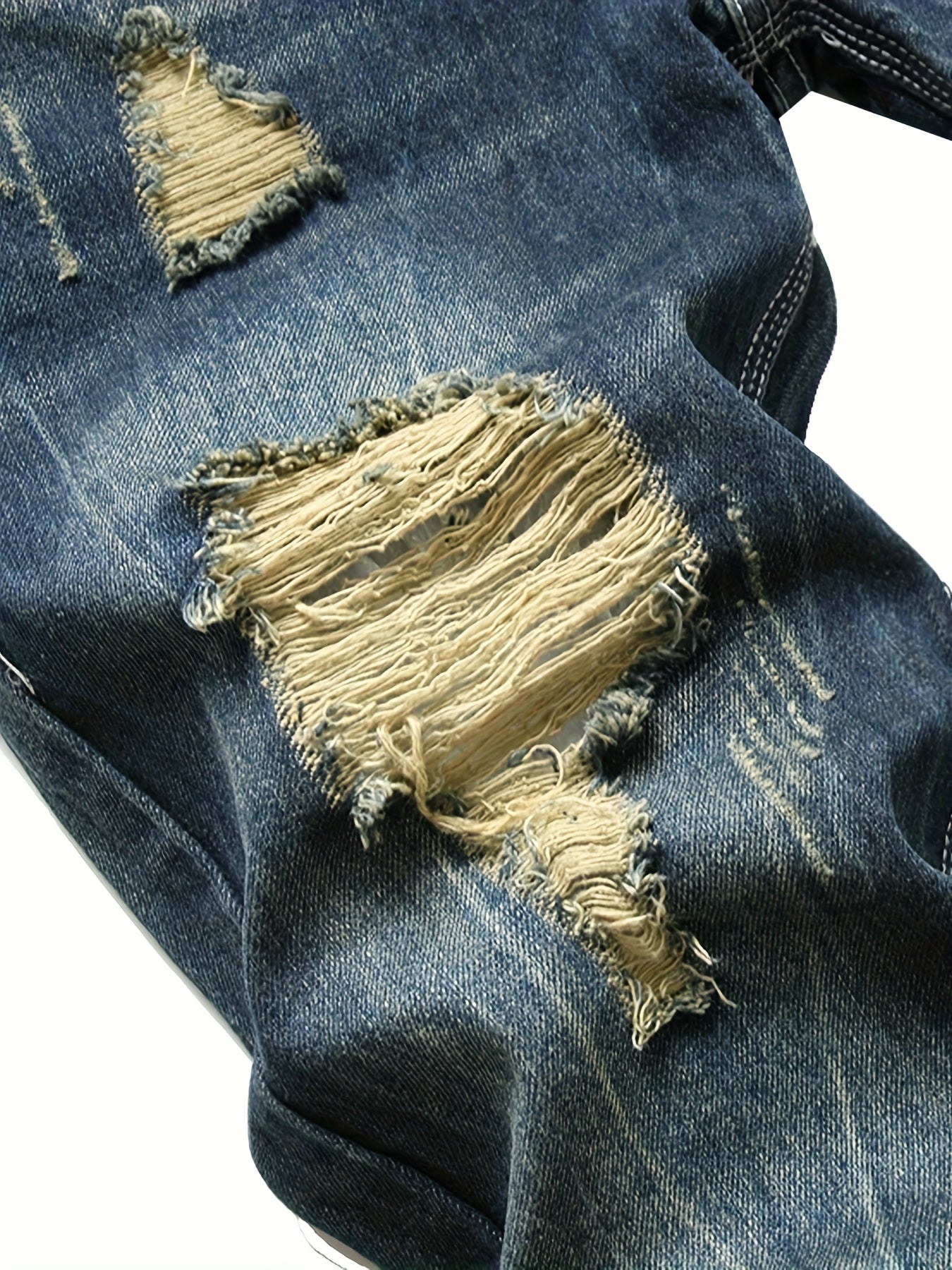 Men's Slim Fit Jeans - Classic Wash Distressed – Dark Blue – view 7