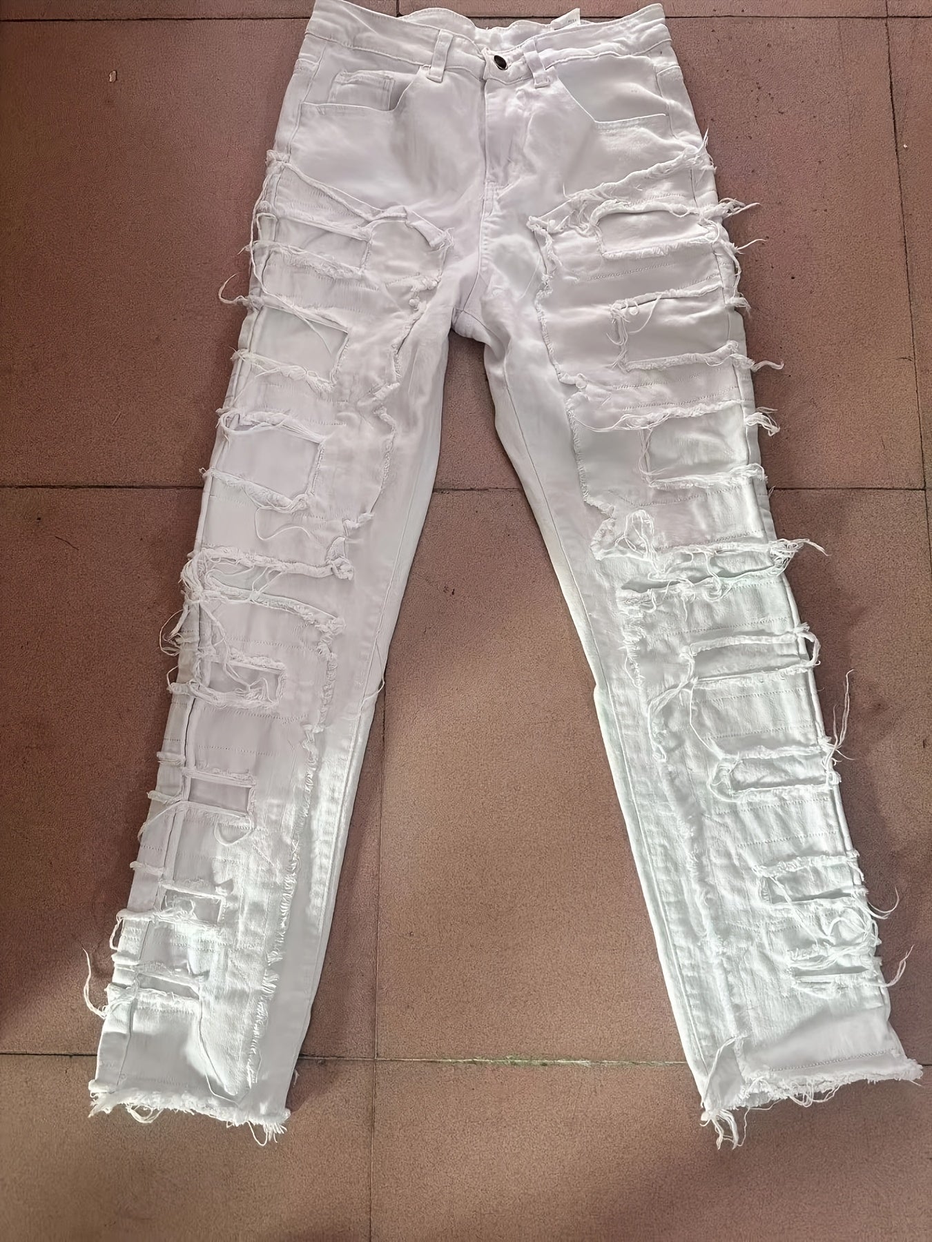 Men's Slim Fit Jeans - Classic Wash Distressed – Khaki Denim – main product image