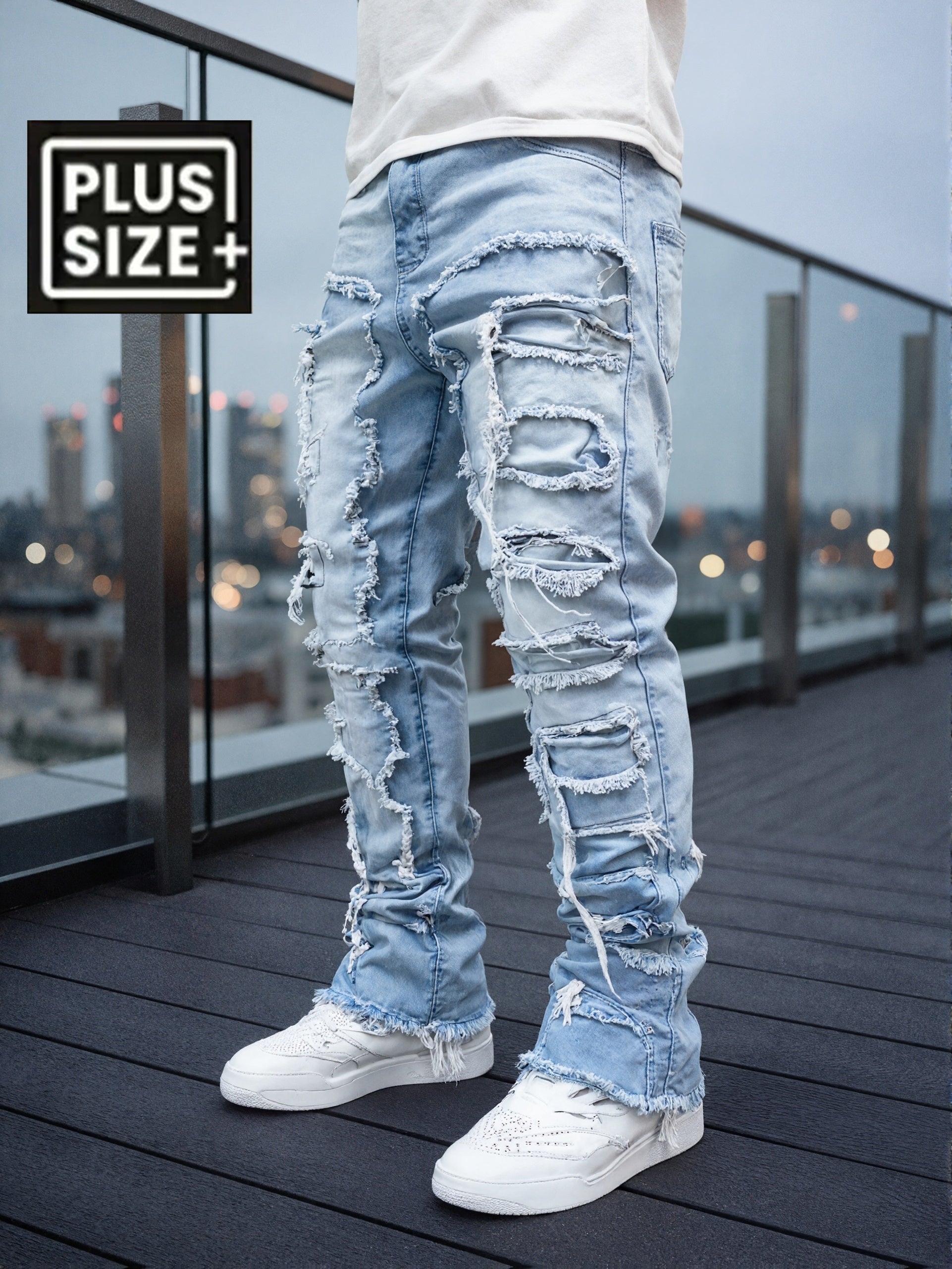 Men's Slim Fit Jeans - Classic Wash Distressed – Light Blue – view 2