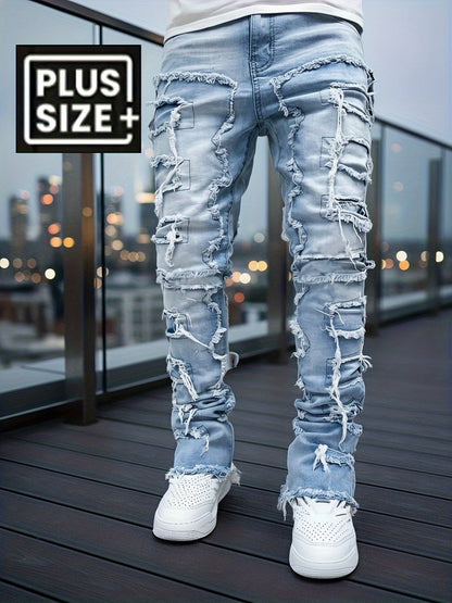 Men's Slim Fit Jeans - Classic Wash Distressed – Light Blue – view 3